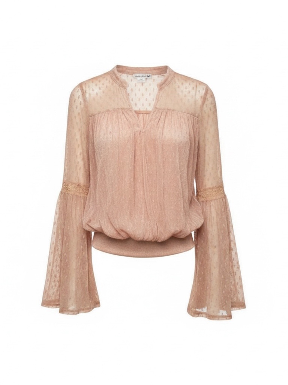 Double Zero Blush Swiss-Dot Bell-Sleeve Blouse — Size Small